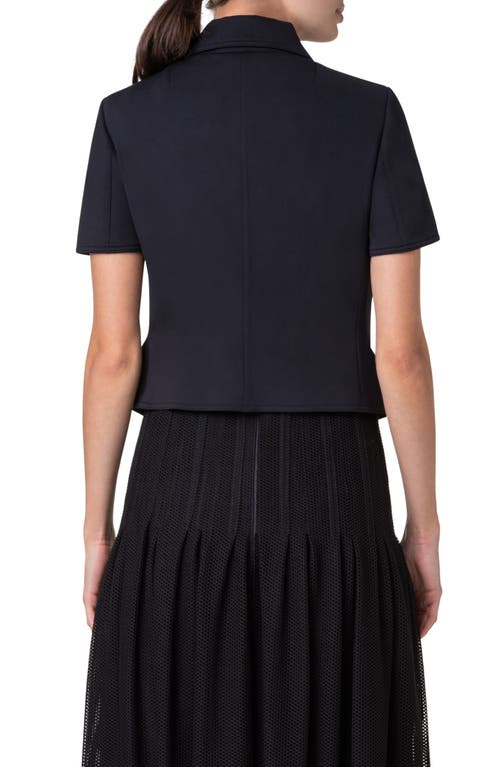 Shop Akris Punto Peplum Short Sleeve Spacer Knit Biker Jacket In Black