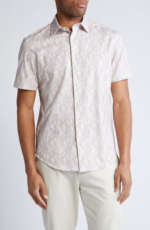 Shop Bugatchi Miles Ooohcotton® Leaf Print Short Sleeve Button-up Shirt In Dusty Rose