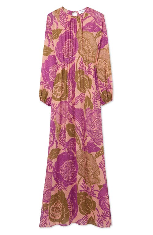 Shop St John St. John Collection California Poppy Long Sleeve Metallic Fil Coupé Maxi Dress In Bright Coral Multi