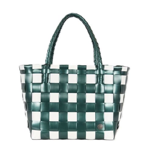 Shop Handed By Paris Spirit Recycled Tote Bags In Green/white Classic Weave