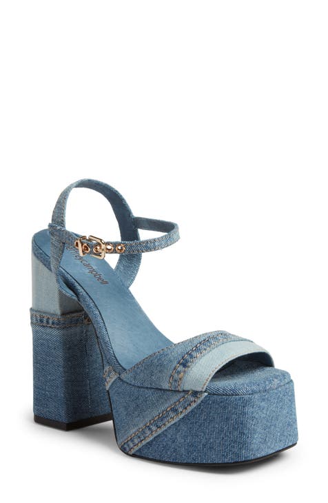 Women Two Tone Ankle Strap Espadrille Court Wedges, Vacation Denim