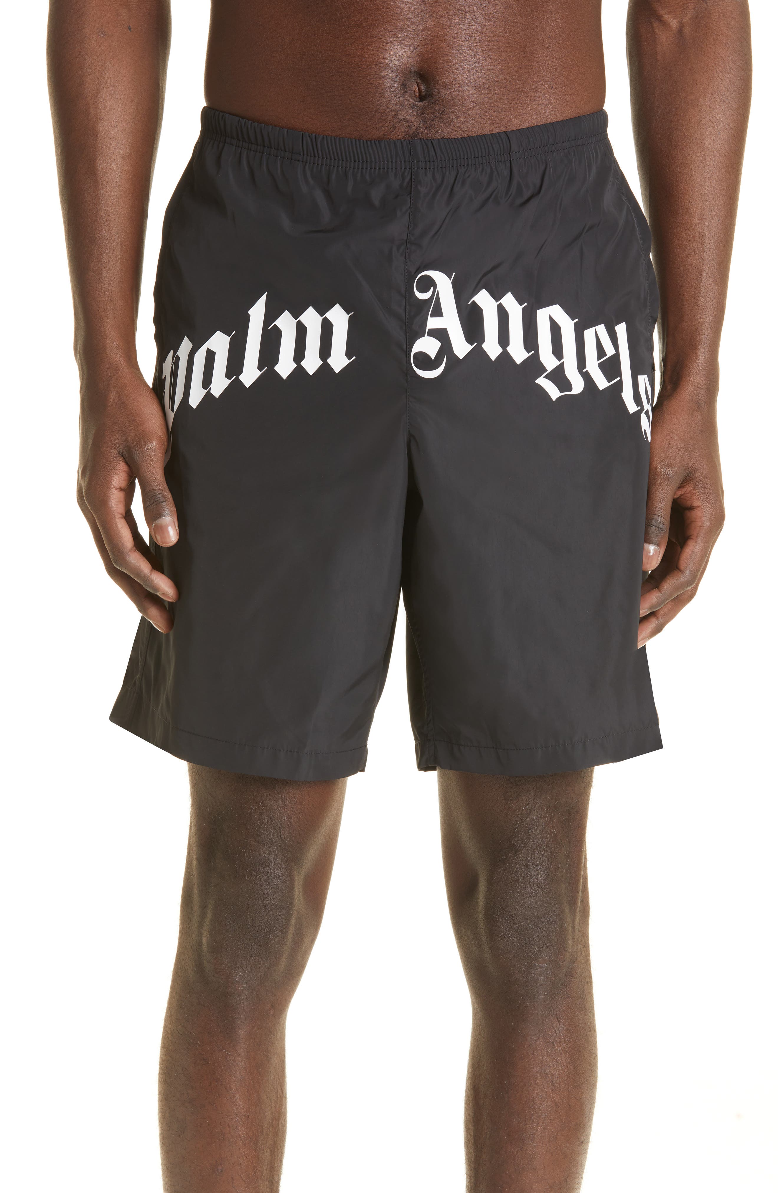 Mens Clothing Beachwear Palm Angels Logo Swim Shorts in Black for Men 