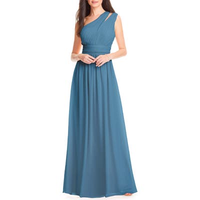 #levkoff Chiffon One-Shoulder Gown, Blue