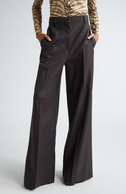 Shop Stella Mccartney Wool Flannel Flare Trousers In Dark Chocolate