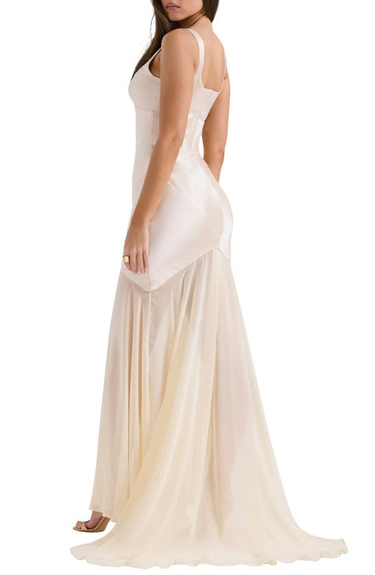 House Of Cb Vittoria Paneled Satin & Chiffon Gown In Macademia