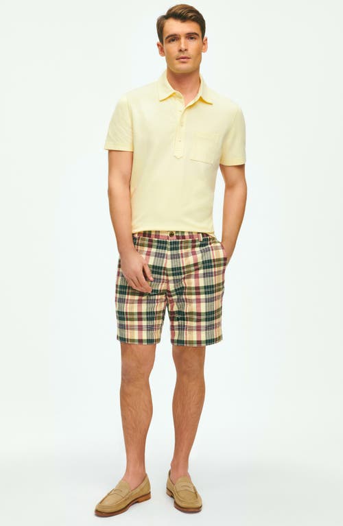 Shop Brooks Brothers Plaid Flat Front Cotton Madras Shorts In Khakimulti