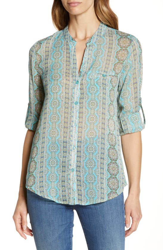Kut From The Kloth Jasmine Top In Albi Stripe Turquoise