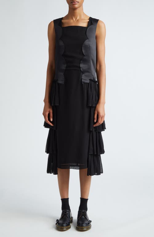 Comme des Garçons Comme des Garçons Mixed Media Tiered Ruffle Sheath Dress in Black at Nordstrom, Size Medium