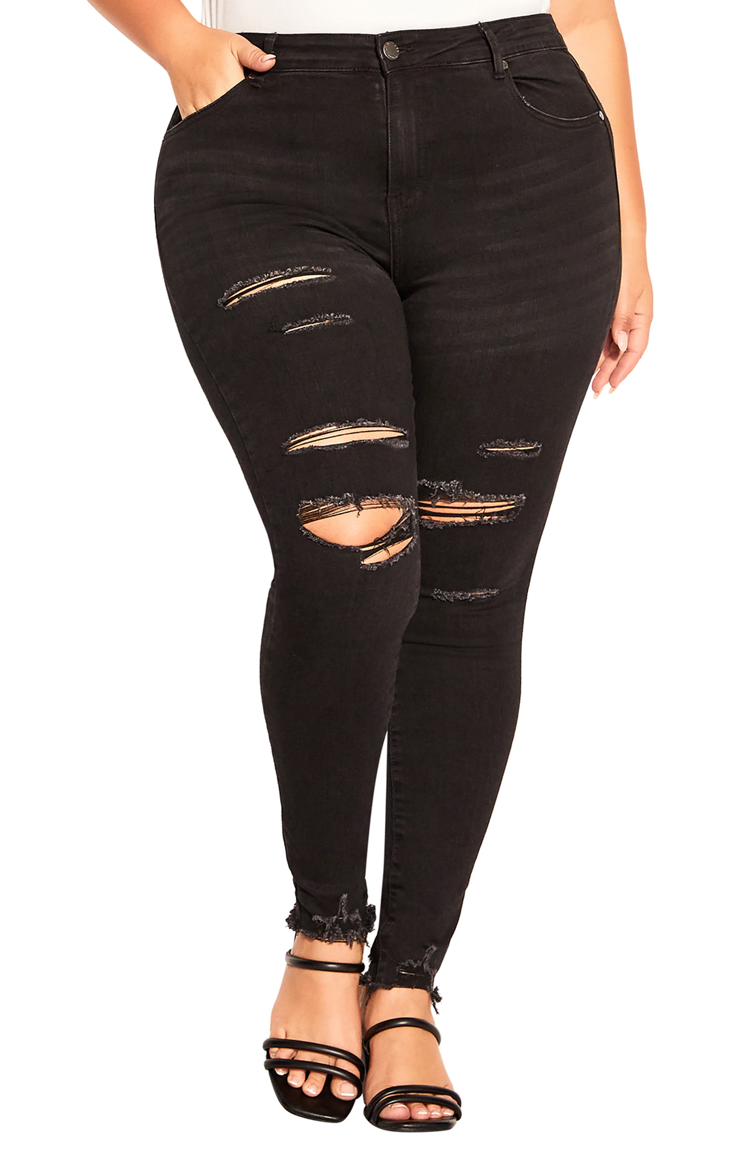 plus size high waisted ripped jeans