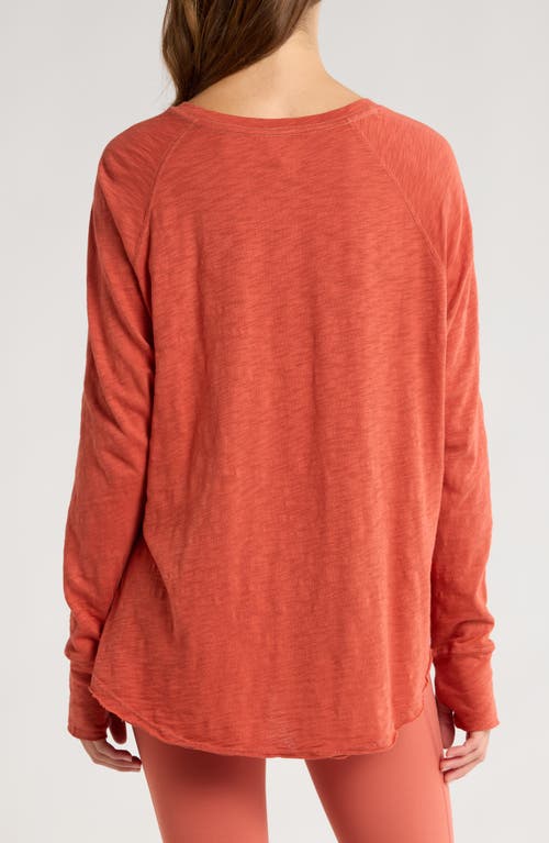 Shop Zella Relaxed Washed Long Sleeve Slub Tee In Rust Redwood