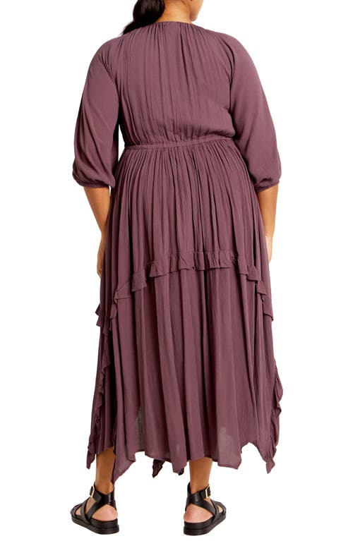 Shop City Chic Arzel Crinkle Handkerchief Hem Midi Dress In Dusty Mauve