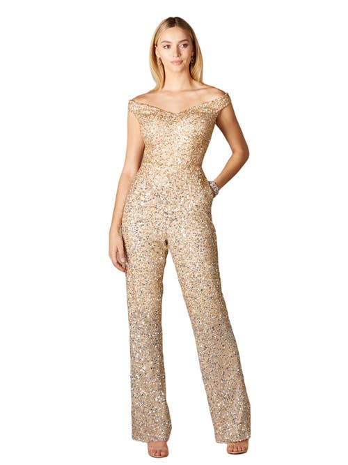 Shop Lara New York Long Flutter Sleeves Beaded Dress In Goldsilver