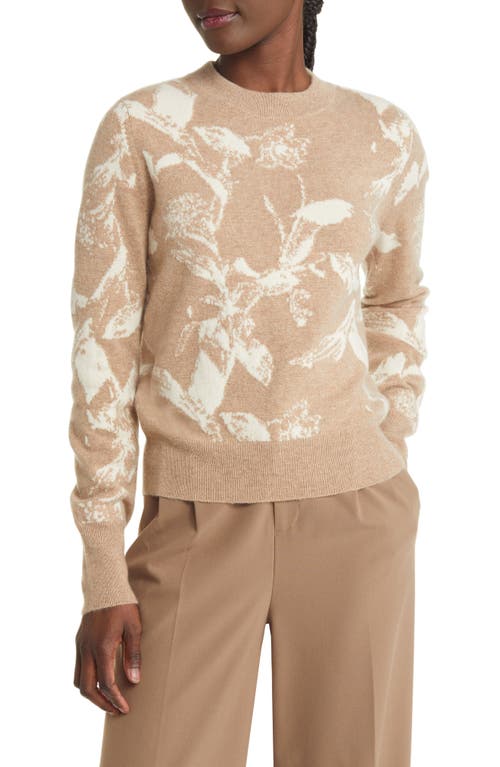 Nordstrom Signature Floral Jacquard Cashmere Sweater in Tan Dark Heather Botanical
