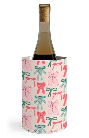 Deny Designs Fancy Ribbons & Bows Stainless Steel Wine Cooler In Green/pink