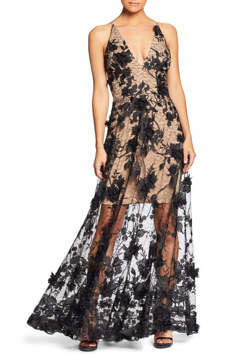 Sidney Deep V-Neck 3D Lace Gown