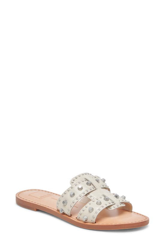 Dolce Vita Wesla Studded Slide Sandal In Ivory Patent Leather