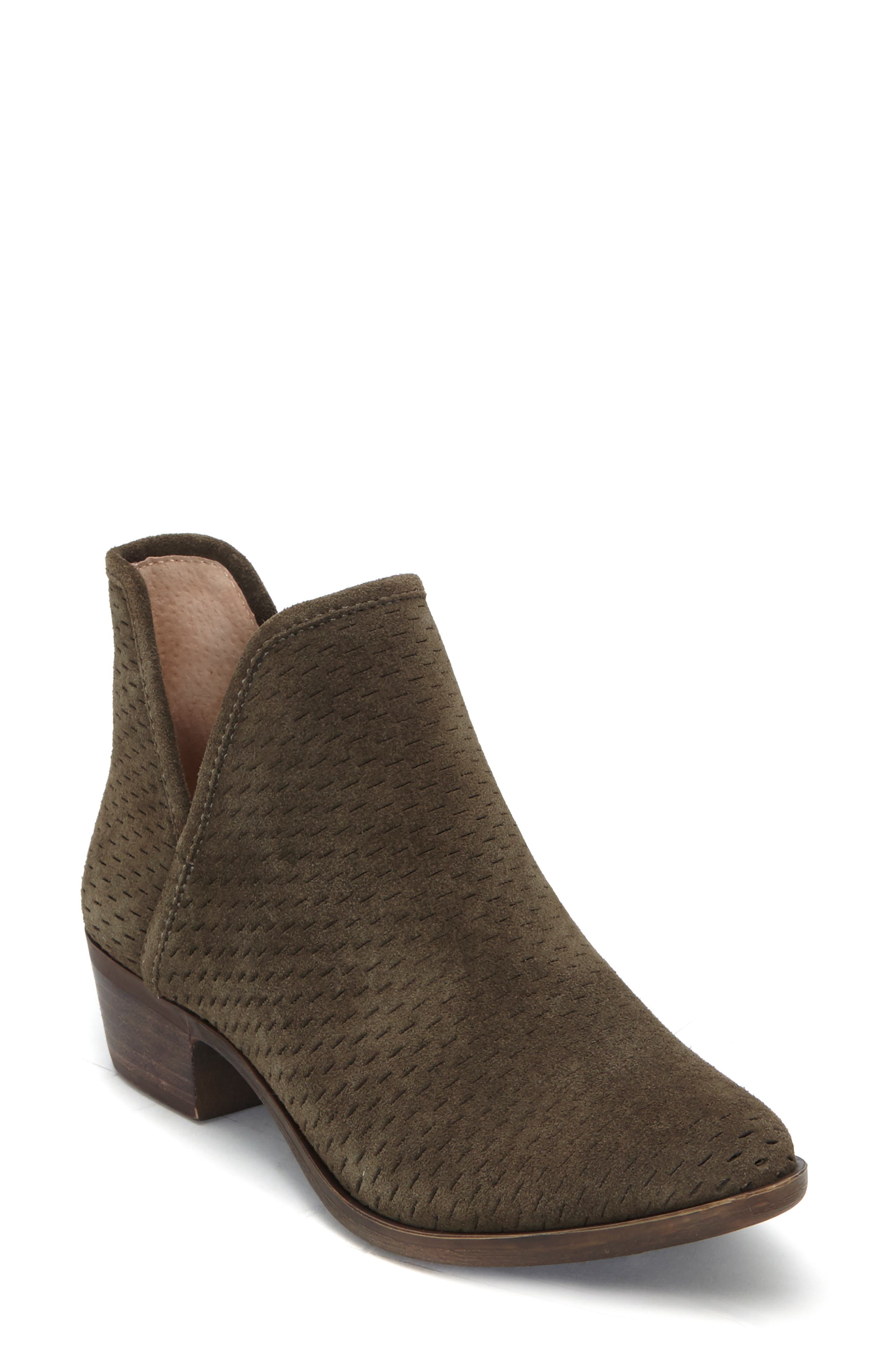 Lucky Brand Baley Perforated Suede Bootie In Dark Olive Suede