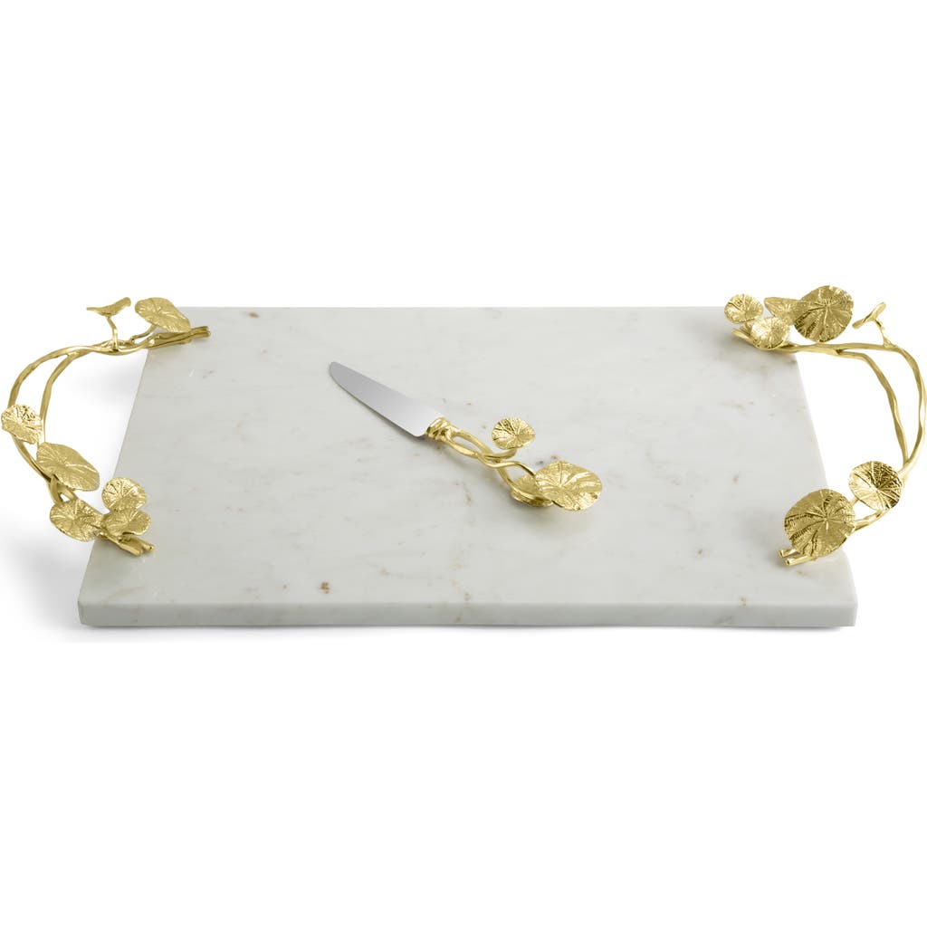 Shop Michael Aram Monet's Garden Board & Cheese Knife Set In White/gold