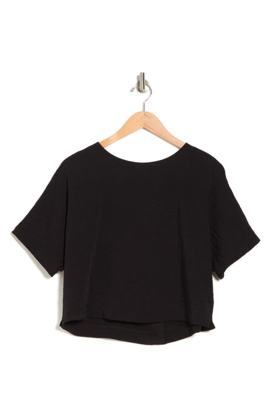 Shop Adrianna Papell Crinkle Boxy Crop T-shirt In Black