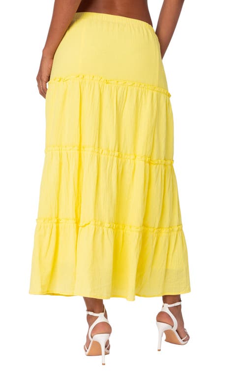 Shop Edikted Tiered Cotton Maxi Skirt In Yellow