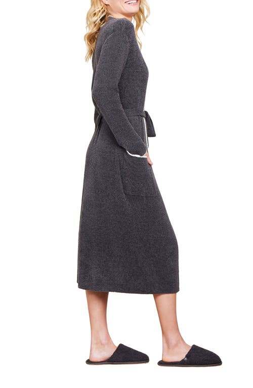 Shop Barefoot Dreams Cozychic™ Lite® Contrast Stripe Ribbed Robe In Carbon/pearl