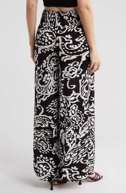 Shop Philosophy By Rpublic Clothing Smocked Wide Leg Pants In Black/white Paisley