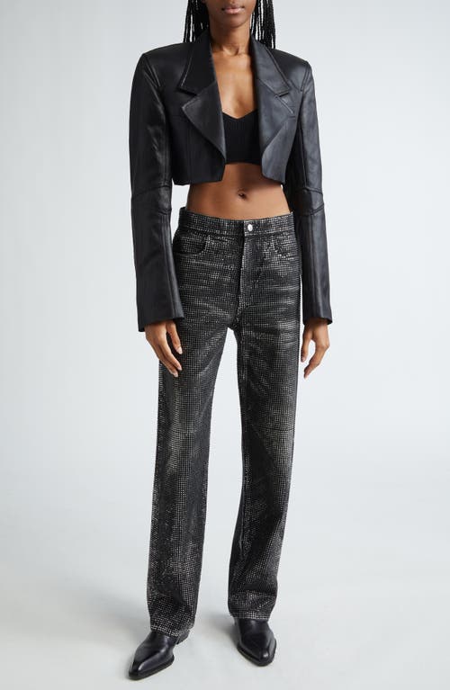 Shop Alexander Wang Coated Linen Blend Crop Blazer In Black