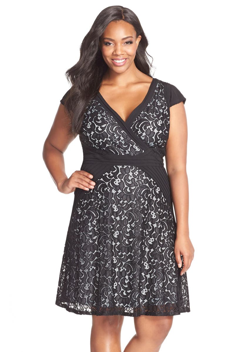 Adrianna Papell Faux Wrap Lace Fit & Flare Dress (Plus Size) | Nordstrom