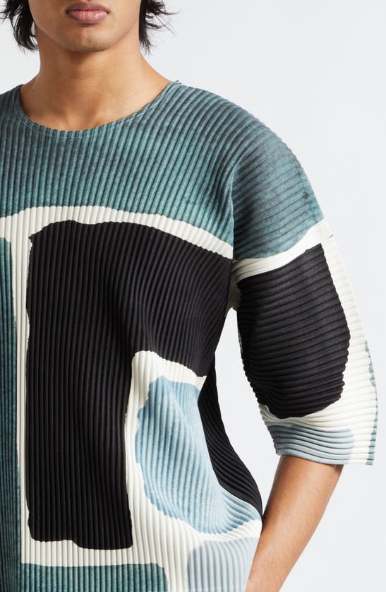 Shop Issey Miyake Landscape Colorblock Pleated T-shirt In Blue Multi