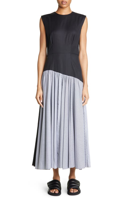 Partow Camille Colorblock Cap Sleeve Cotton Maxi Dress In Schwarz