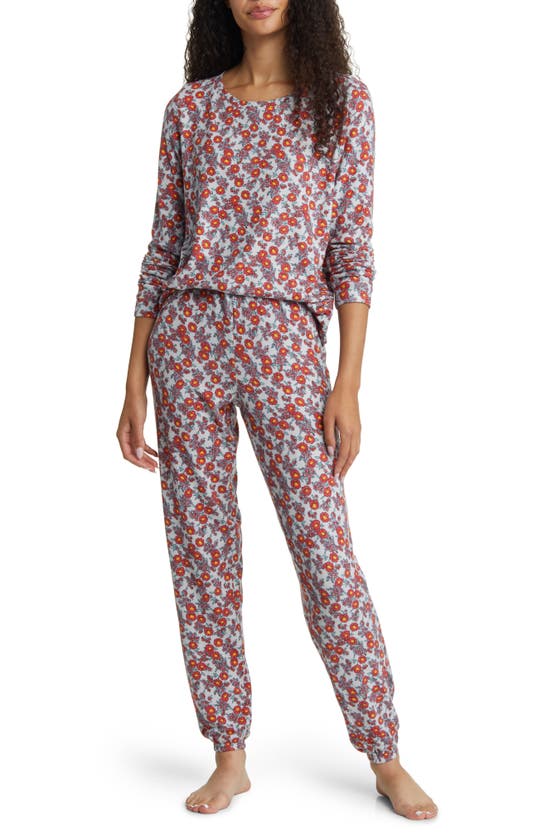 Bp. Comfy Print Brushed Knit Pajamas In Grey Micro Adora Floral