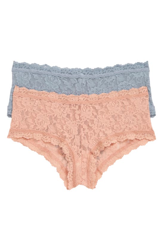 Hanky Panky Assorted 2-pack Lace Boyshorts In Seashell/ Grey Mist