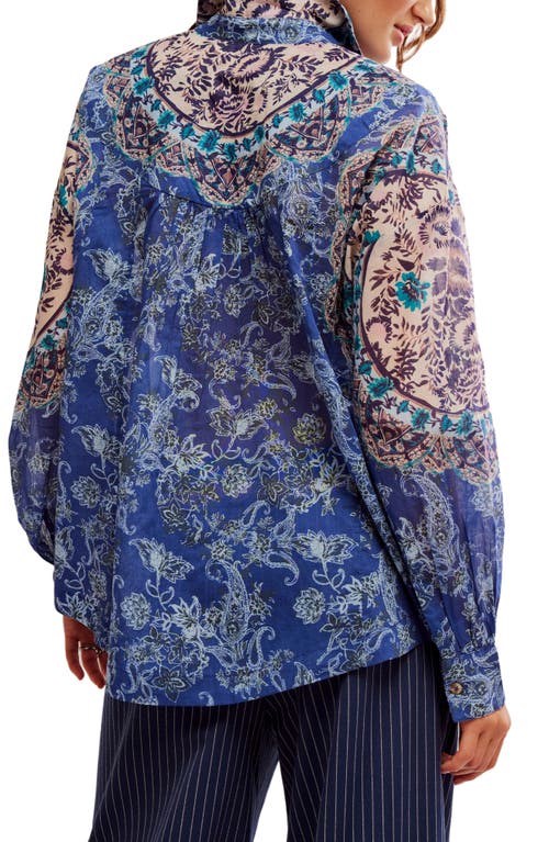 Shop Free People Rosebud Paisley Print Cotton Button-up Shirt In Blue Combo