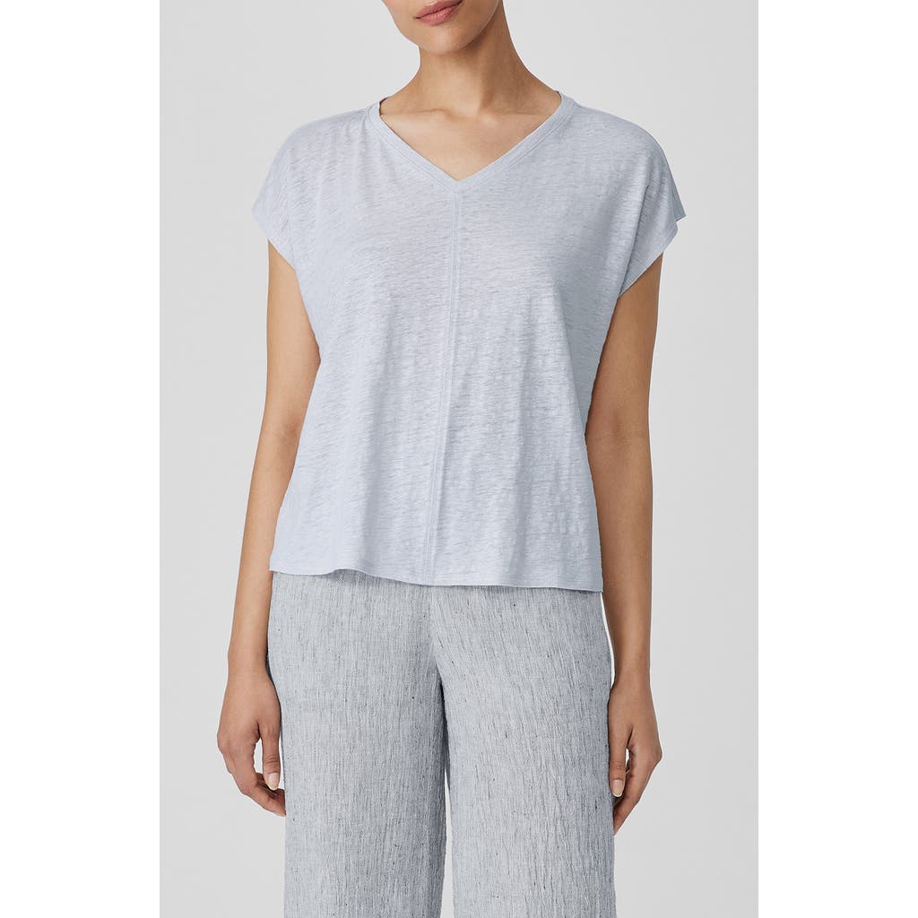 Eileen Fisher V-neck Organic Linen T-shirt In Blue