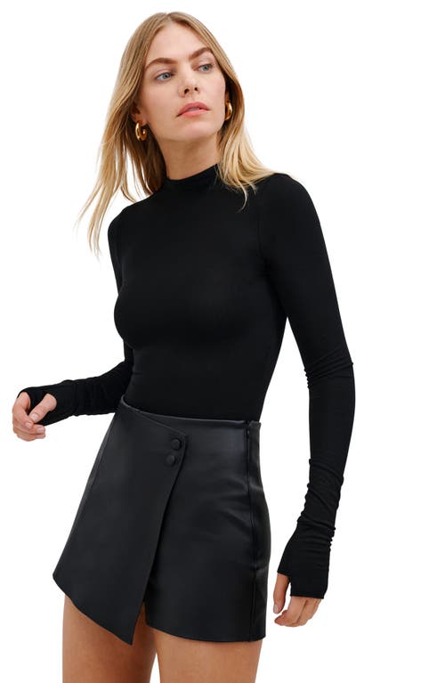 Marcella Maven Mock Neck Long Sleeve Jersey Bodysuit In Black