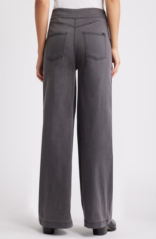 Shop Hue Wide Leg Denim Pull-on Cargo Pants In Charcoal Wash