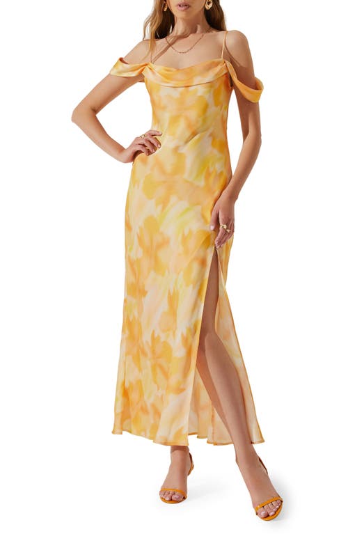 ASTR the Label Kitura Abstact Print Cold Shoulder Dress Orange Yellow at Nordstrom,