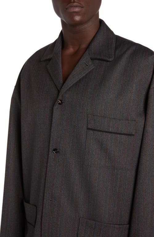 Shop Bottega Veneta Pinstripe Chevron Wool Jacket In 1780 Grey Melange/red