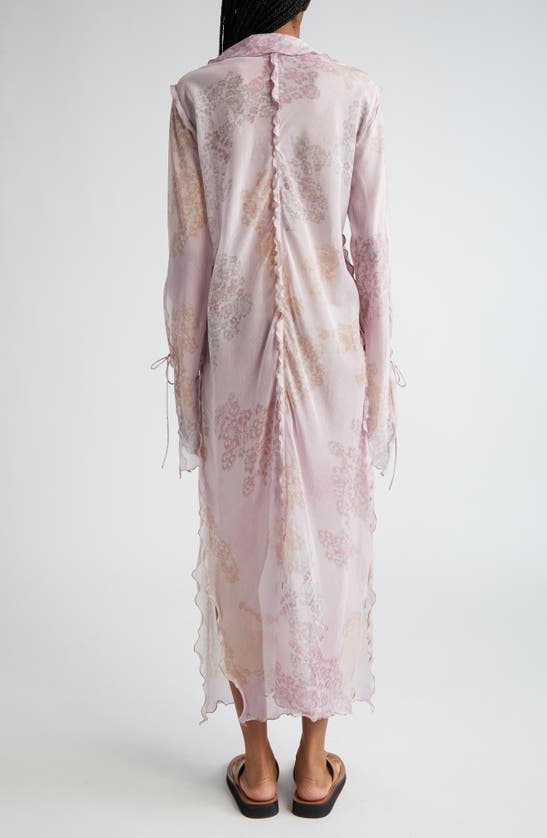 Shop Acne Studios Midsummer Floral Semisheer Ruffle Cotton & Silk Caftan In Pink