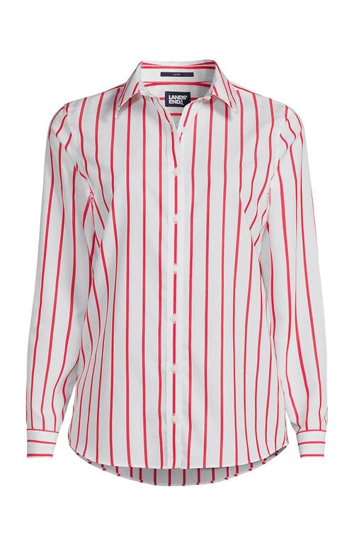 Shop Lands' End No Iron Supima Cotton Long Sleeve Shirt In Compass Red Wide Stripe