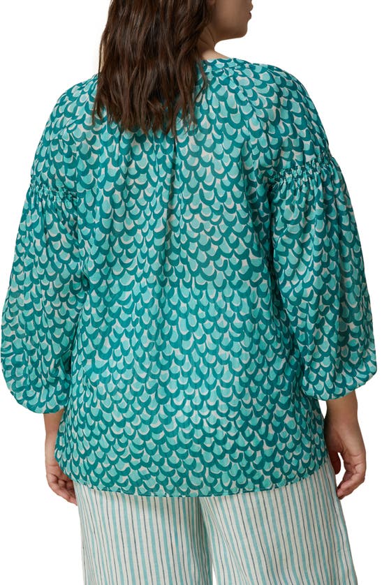 Shop Marina Rinaldi Print Front Button Shirt In Teal