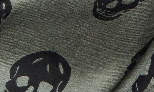 Alexander Mcqueen Skull Silk Scarf In Kaki/ Black