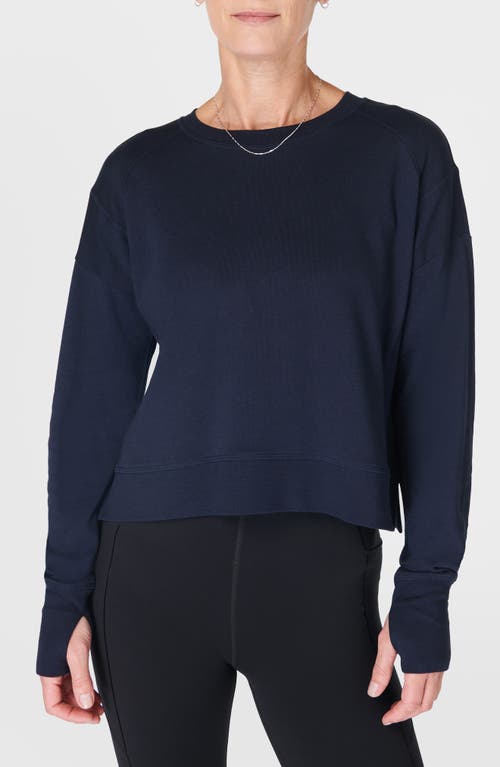 Sweaty Betty After Class Cotton Blend Crop Sweatshirt in Navy Blue 