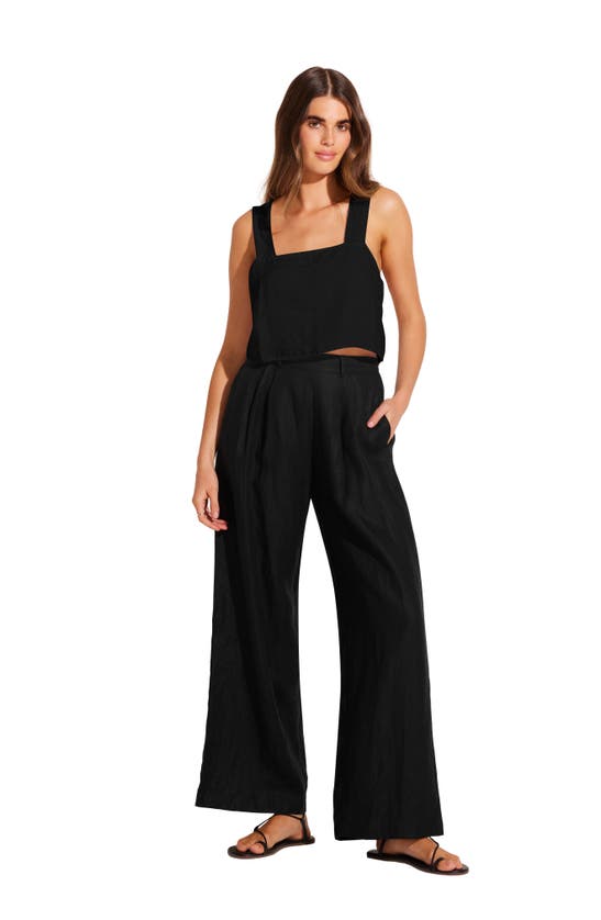 Shop Vitamin A ® Tallows Crop Linen Cover-up Top In Black Eco Linen