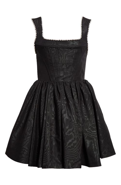 Alice + Olivia Guinevere Beaded Trim Cotton Blend Jacquard Minidress in Black