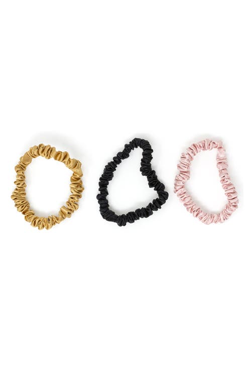 Shop Blissy 3-pack Skinny Silk Scrunchies In Black/gold/pink