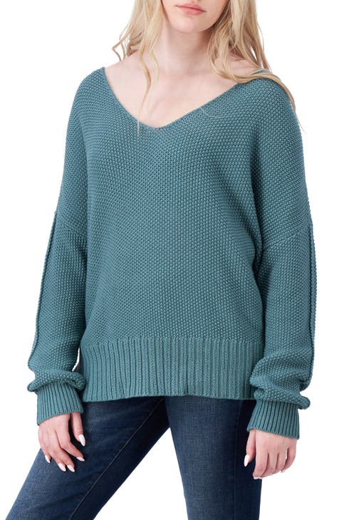 Lucky Brand Chenille V-Neck Sweater Teal XL at  Women's