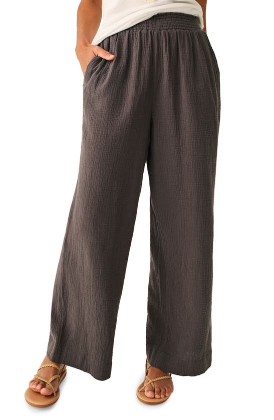 Faherty Dream Cotton Gauze Wide Leg Pants In Washed Black