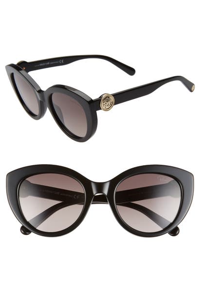 Roberto Cavalli 53mm Gradient Cat Eye Sunglasses In Shiny Black/ Gradient Smoke