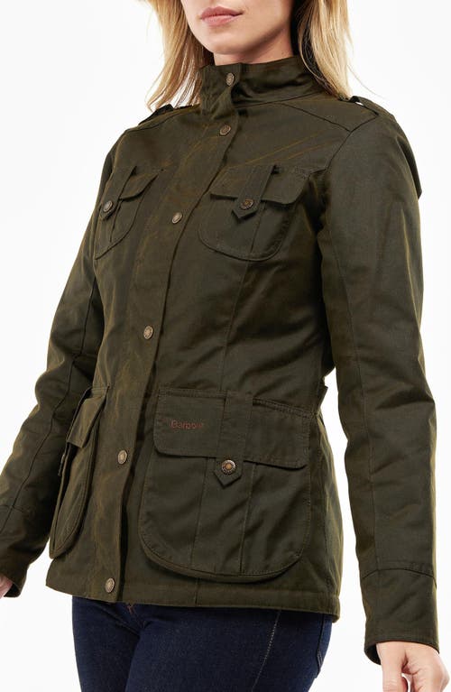 Barbour Winter Defense Water Reistant Waxed Cotton Jacket In Olive/classic
